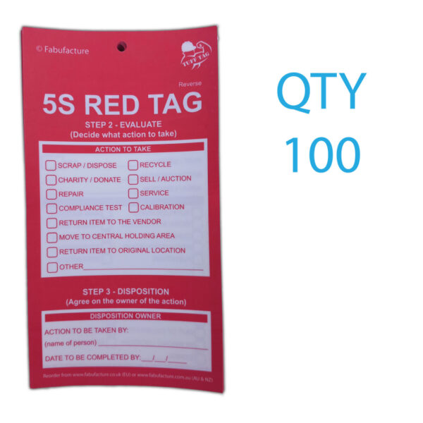 5S Red Tags - 5S Red Tuff Tags - Qty 100, 300, 500 + Station + SOP Steps Wall Sign - SKU 10224