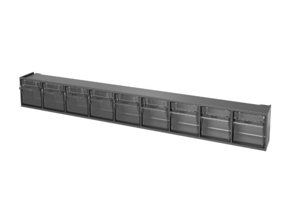 Tilt Storage Bins - Tilt Box 9 Compartments with Perfo Holding Brackets. WxDxH: 600X68X78mm Plastic Ral 7016 _SKU-2513016.19