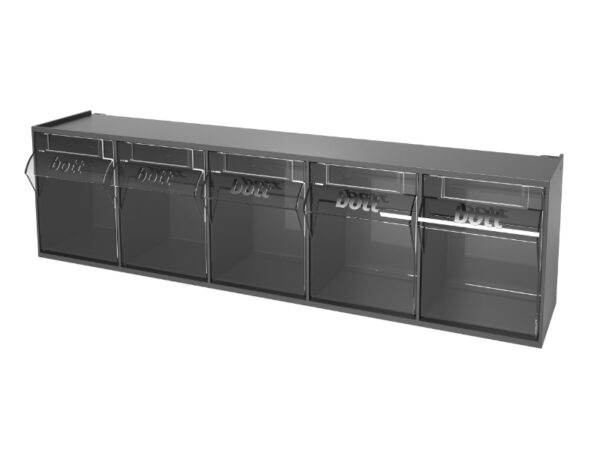 Plastic Tilt Out Storage Bins - Tilt Box 5 Compartments with Perfo Holding Brackets. WxDxH: 600X142X168mm Plastic Ral 7016 _SKU-2513018.19