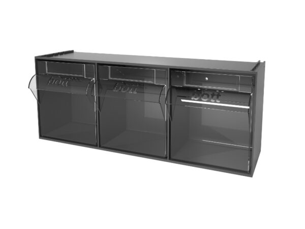 Tilt Bins Storage - Tilt Box 3 Compartments with Perfo Holding Brackets. WxDxH: 600X210X242mm Plastic Ral 7016 _SKU-2513020.19