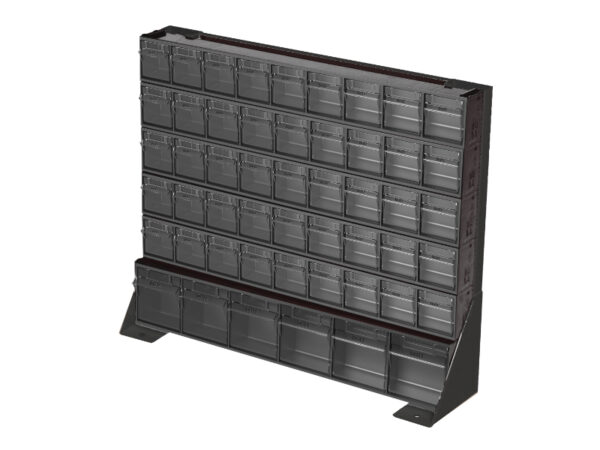 Small Parts Storage Tilt Boxes - Tilt Box Bench Stand Kit 51 Compartments. WxDxH: 610X150X500mm Plastic Ral 7016 _SKU-2513027.19