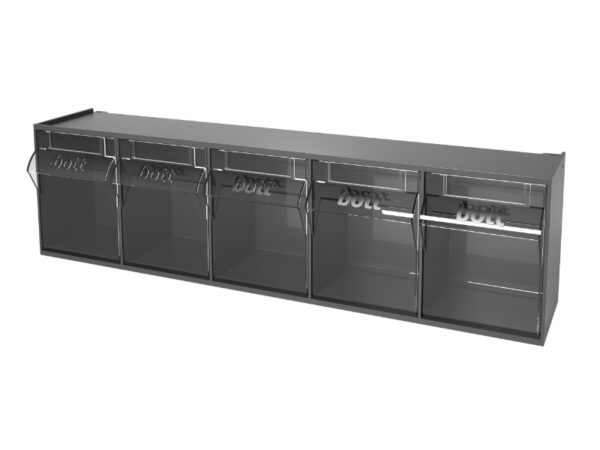 Small Parts Window Bins - Tilt Box Kit 5 Compartments (Pack of 2). WxDxH: 600X142X168mm Plastic Ral 7016 _SKU-2513045.19