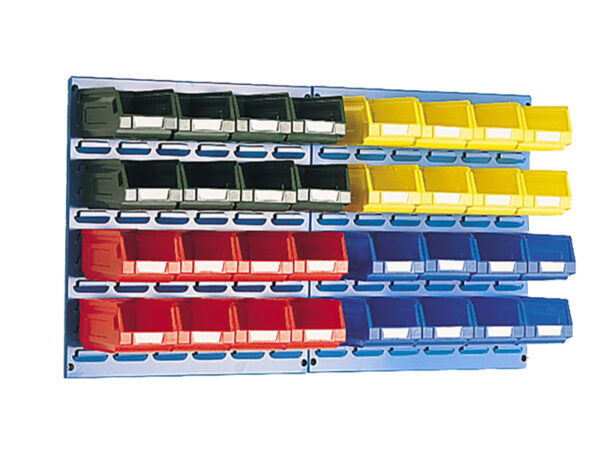 Wall Mounted Part Bins - Louvre Panel And Bin Kit 2X Vertical 0. 5M Panels with 32 Bins. Wxh: 914X495mm In 4 Colours _SKU-14030012.11