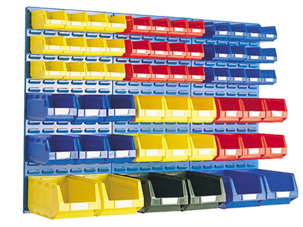 Plastic Parts Bin Rack - Louvre Panel And Bin Kit 3X Vertical 1. 0M Panels with 60 Bins. Wxh: 1371X991mm In 4 Colours _SKU-14030015.11