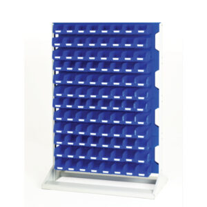 Workshop Part Bins Storage Rack - Louvre Panel Rack Double Sided And Bin Kit with 8 Panels, 192X Blue Bins. WxDxH: 1000X550X1450mm Ral 7035/5010 _SKU-16917220.11V