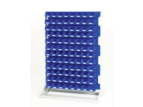 Workshop Part Bins Storage Rack - Louvre Panel Rack Double Sided And Bin Kit with 8 Panels, 192X Blue Bins. WxDxH: 1000X550X1450mm Ral 7035/5010 _SKU-16917220.11V