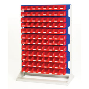 Plastic Bin Storage Units - Louvre Panel Rack Double Sided And Bin Kit with 8 Panels, 192X Red Bins. WxDxH: 1000X550X1450mm Ral 7035/5010 _SKU-16917221.11V