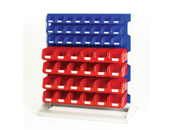 Parts Bin Storage Rack - Louvre Panel Rack Double Sided And Bin Kit with 6 Panels, 48X Red 48X Blue Bins. WxDxH: 1000X550X1125mm Ral 7035/5010 _SKU-16917227.11V