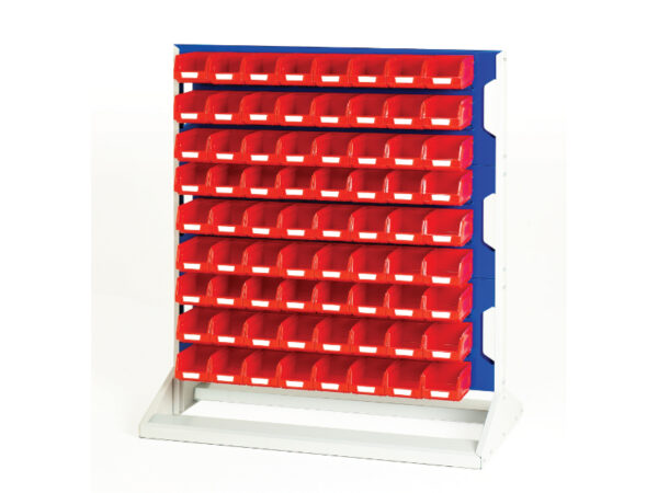 Louvre Panel Rack Double Sided And Bin Kit with 6 Panels - 144X Red Bins. WxDxH: 1000X550X1125mm Ral 7035/5010 _SKU-16917229.11V