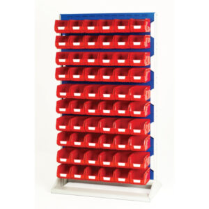Parts Bin Storage Stand - Louvre Panel Rack Double Sided And Bin Kit with 10 Panels, 120X Red Bins. WxDxH: 1000X550X1775mm Ral 7035/5010 _SKU-16917232.11V