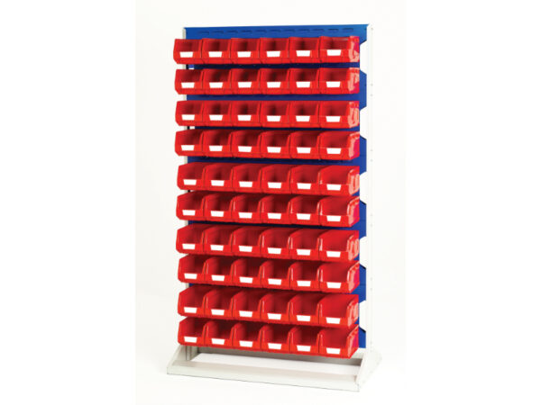 Parts Bin Storage Stand - Louvre Panel Rack Double Sided And Bin Kit with 10 Panels, 120X Red Bins. WxDxH: 1000X550X1775mm Ral 7035/5010 _SKU-16917232.11V