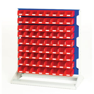 Bott Parts Bin Stand - Louvre Panel Rack Single Sided And Bin Kit with 3 Panels, 72X Red Bins. WxDxH: 1000X550X1125mm Ral 7035/5010 _SKU-16917321.11V