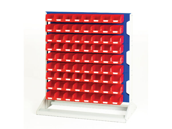 Bott Parts Bin Stand - Louvre Panel Rack Single Sided And Bin Kit with 3 Panels, 72X Red Bins. WxDxH: 1000X550X1125mm Ral 7035/5010 _SKU-16917321.11V