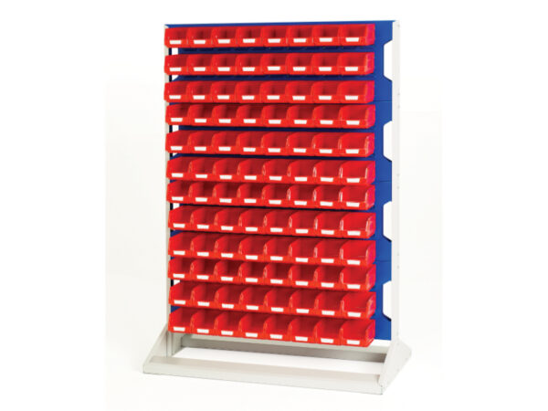 Louvre Panel Rack Single Sided And Bin Kit with 4 Panels - 96X Red Bins. WxDxH: 1000X550X1450mm Ral 7035/5010 _SKU-16917324.11V