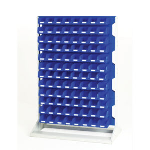 Storage Kits with Bins - Louvre Panel Rack Single Sided And Bin Kit with 4 Panels, 96X Blue Bins. WxDxH: 1000X550X1450mm Ral 7035/5010 _SKU-16917325.11V