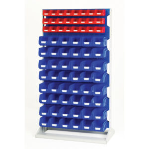 Small Parts Bin Standing Rack - Louvre Panel Rack Single Sided And Bin Kit with 5 Panels, 24X Red 45X Blue Bins. WxDxH: 1000X550X1775mm Ral 7035/5010 _SKU-16917326.11V