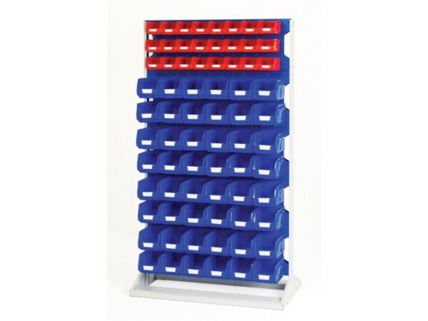 Small Parts Bin Standing Rack - Louvre Panel Rack Single Sided And Bin Kit with 5 Panels, 24X Red 45X Blue Bins. WxDxH: 1000X550X1775mm Ral 7035/5010 _SKU-16917326.11V