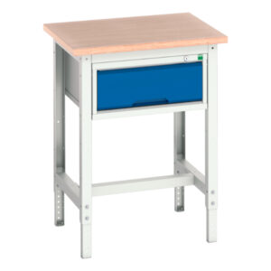 Workstand with Storage Cabinet - Verso Adj. Height Workstand with 1 Drawer Storage Cabinet And Multiplex Top. WxDxH: 700X600X780-930mm Ral 7035/5010 _SKU-16921600.11