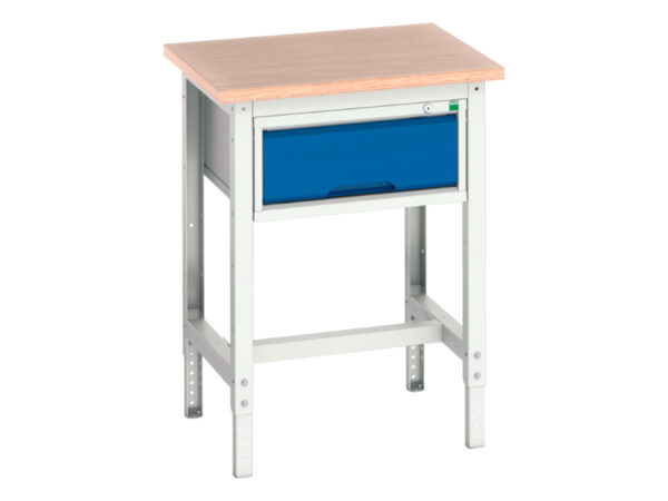 Workstand with Storage Cabinet - Verso Adj. Height Workstand with 1 Drawer Storage Cabinet And Multiplex Top. WxDxH: 700X600X780-930mm Ral 7035/5010 _SKU-16921600.11