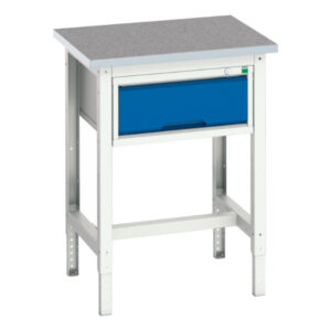 Pedestal Workbench - Verso Adj. Height Workstand with 1 Drawer Storage Cabinet And Lino Top. WxDxH: 700X600X780-930mm Ral 7035/5010 _SKU-16921601.11