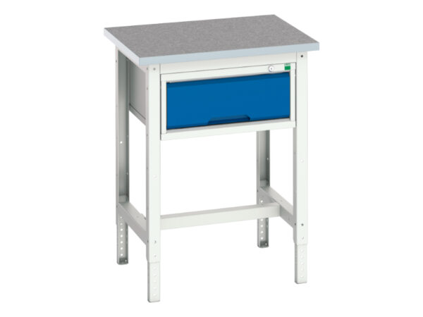 Pedestal Workbench - Verso Adj. Height Workstand with 1 Drawer Storage Cabinet And Lino Top. WxDxH: 700X600X780-930mm Ral 7035/5010 _SKU-16921601.11