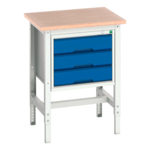 Small Workbench with Storage - Verso Adj. Height Workstand with 3 Drawer Storage Cabinet And Multiplex Top. WxDxH: 700X600X780-930mm Ral 7035/5010 _SKU-16921602.11