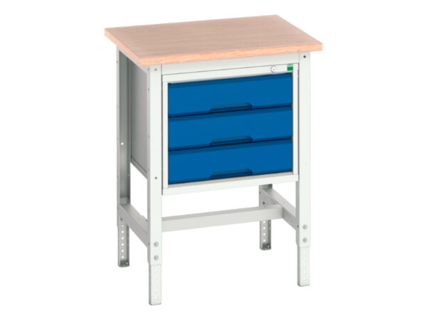 Small Workbench with Storage - Verso Adj. Height Workstand with 3 Drawer Storage Cabinet And Multiplex Top. WxDxH: 700X600X780-930mm Ral 7035/5010 _SKU-16921602.11