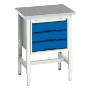 Pedestal Stand Workbench - Verso Adj. Height Workstand with 3 Drawer Storage Cabinet And Lino Top. WxDxH: 700X600X780-930mm Ral 7035/5010 _SKU-16921603.11