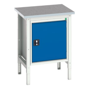 Mini Tabletop Workbench - Verso Adj. Height Workstand with Cupboard Storage And Lino Top. WxDxH: 700X600X780-930mm Ral 7035/5010 _SKU-16921615.11