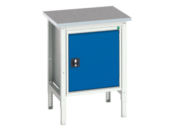 Mini Tabletop Workbench - Verso Adj. Height Workstand with Cupboard Storage And Lino Top. WxDxH: 700X600X780-930mm Ral 7035/5010 _SKU-16921615.11