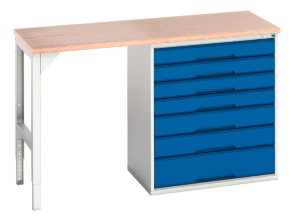 Workbench with Storage Drawers - Verso Pedestal Bench with 7 Drawer 800W Cab And Mpx Worktop. WxDxH: 1500X600X930mm Ral 7035/5010 _SKU-16921904.11