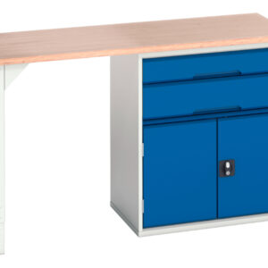 Steel Workbench with Drawers And Cupboard Storage - Verso Pedestal Bench with 2 Drawers/Cbd 800W Cab And Mpx Top. WxDxH: 1500X600X930mm Ral 7035/5010 _SKU-16921905.11