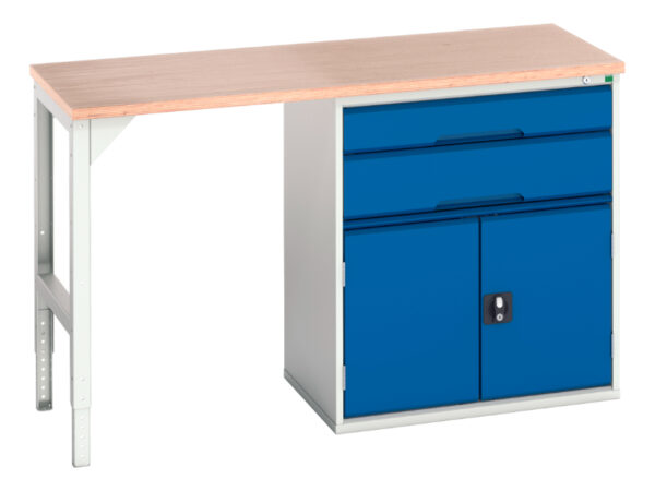 Steel Workbench with Drawers And Cupboard Storage - Verso Pedestal Bench with 2 Drawers/Cbd 800W Cab And Mpx Top. WxDxH: 1500X600X930mm Ral 7035/5010 _SKU-16921905.11