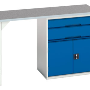 Workbench with Storage Cabinet - Verso Pedestal Bench with 2 Drawers/Cbd 800W Cab And Lino Top. WxDxH: 1500X600X930mm Ral 7035/5010 _SKU-16921915.11