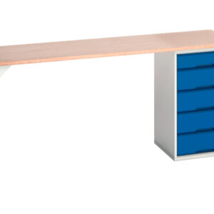 Workbench with Cupboard Storage - Verso Pedestal Bench with 5 Drawer 525W Cab And Mpx Worktop. WxDxH: 2000X600X930mm Ral 7035/5010 _SKU-16921950.11