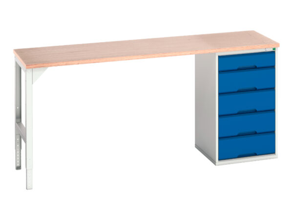 Workbench with Cupboard Storage - Verso Pedestal Bench with 5 Drawer 525W Cab And Mpx Worktop. WxDxH: 2000X600X930mm Ral 7035/5010 _SKU-16921950.11