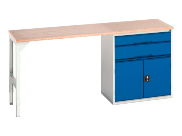 Bott Pedestal Workbench - Verso Pedestal Bench with 2 Drawers/Cbd 800W Cab And Mpx Top. WxDxH: 2000X600X930mm Ral 7035/5010 _SKU-16921955.11