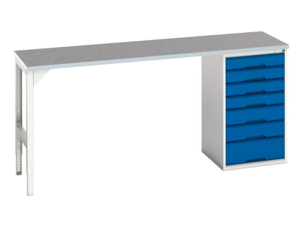 2000mm Workbench with Drawers - Verso Pedestal Bench with 7 Drawer 525W Cab And Lino Worktop. WxDxH: 2000X600X930mm Ral 7035/5010 _SKU-16921961.11