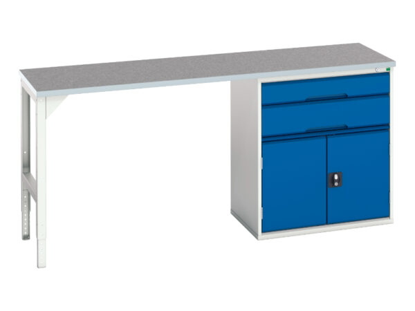 Workbench with Drawers - Verso Pedestal Bench with 2 Drawers/Cbd 800W Cab And Lino Top. WxDxH: 2000X600X930mm Ral 7035/5010 _SKU-16921965.11