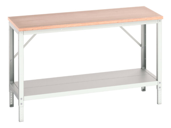 Metal Workbench with Adjustable Legs - with Full Depth Base Shelf And Mpx Top. WxDxH: 1500X600X780-930mm Ral 7035 _SKU-16922002.16