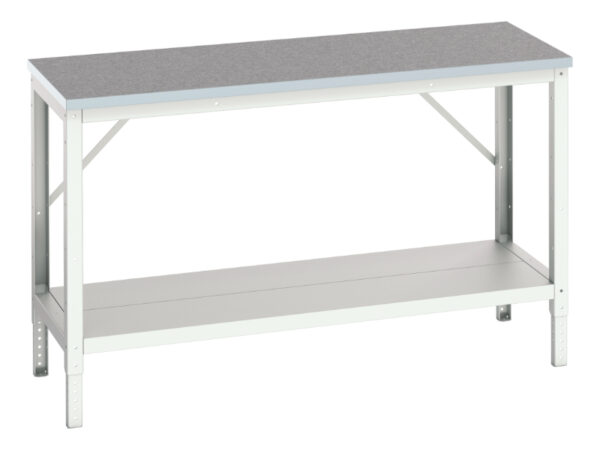 Metal Fabrication Workbench - Adjustable Height Framework Bench with Full Depth Base Shelf And Lino Top. WxDxH: 1500X600X780-930mm Ral 7035 _SKU-16922003.16
