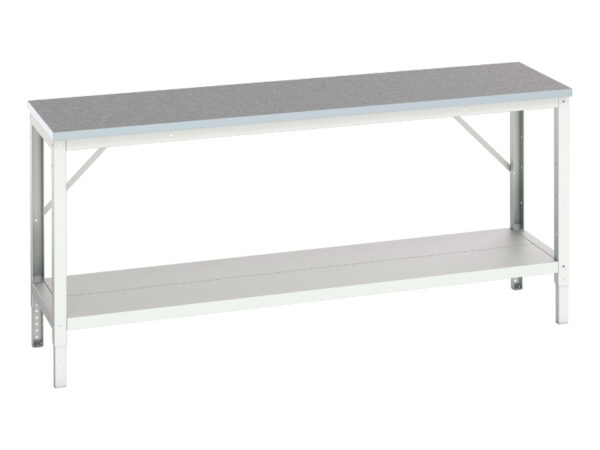 Heavy Duty Workbench with Esd Top - Verso Adj. Height Framework Bench with Full Depth Base Shelf And Esd Top. WxDxH: 2000X600X780-930mm Ral 7035 _SKU-16922011.16