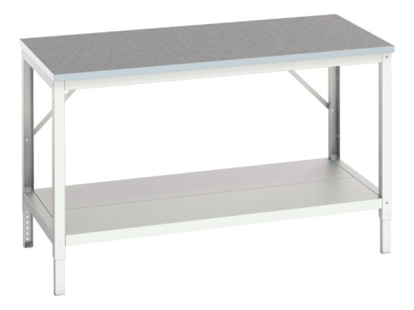 Workbench with Full Depth Shelf - Verso Adj. Height Framework Bench with Full Depth Base Shelf And Lino Top. WxDxH: 1500X800X780-930mm Ral 7035 _SKU-16922023.16