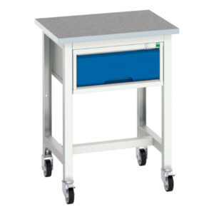 Verso Mobile Workbench with Single Drawer - Verso Mobile Workstand with 1 Drawer Storage Cabinet And Lino Top. WxDxH: 700X600X930mm Ral 7035/5010 _SKU-16922201.11