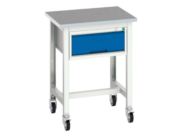 Verso Mobile Workbench with Single Drawer - Verso Mobile Workstand with 1 Drawer Storage Cabinet And Lino Top. WxDxH: 700X600X930mm Ral 7035/5010 _SKU-16922201.11