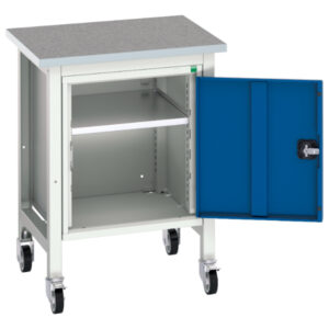 Mobile Workstand with Cupboard Storage - Verso with Cupboard Storage And Lino Top. WxDxH: 700X600X930mm Ral 7035/5010 _SKU-16922203.11