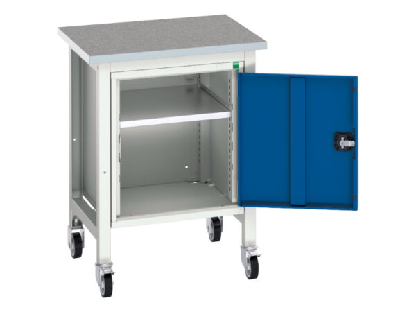 Mobile Workstand with Cupboard Storage - Verso with Cupboard Storage And Lino Top. WxDxH: 700X600X930mm Ral 7035/5010 _SKU-16922203.11