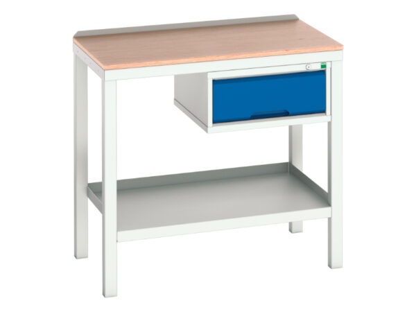 Multiplex Plywood Worktop Bench - Verso Welded Bench with 1 Drawer Cab And Mpx Top. WxDxH: 1000X600X930mm Ral 7035/5010 _SKU-16922601.11