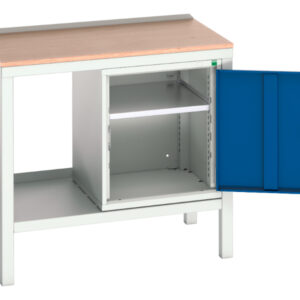 Work Bench with Cupboard Storage - Verso Welded Bench with Cupboard Storage And Mpx Top. WxDxH: 1000X600X930mm Ral 7035/5010 _SKU-16922603.11