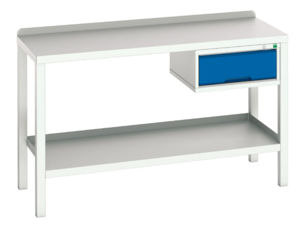 Steel Top Heavy Duty Workbench - Verso Welded Bench with 1 Drawer Cab And Steel Top. WxDxH: 1500X600X910mm Ral 7035/5010 _SKU-16922604.11